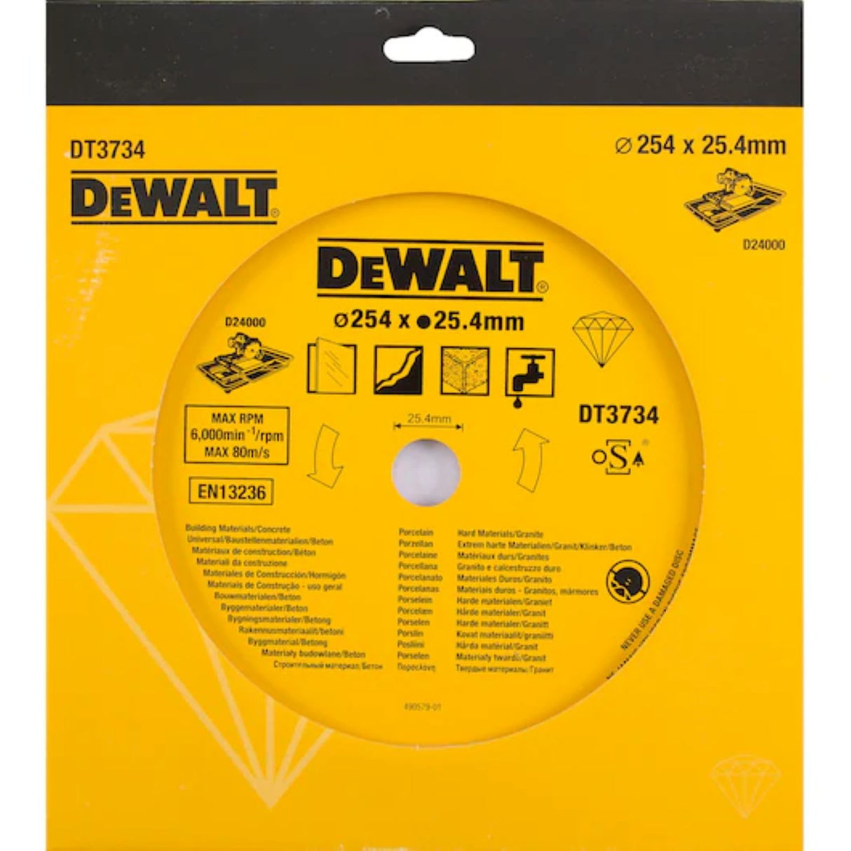 DeWalt Continuous Tile/Ceramics Diamond Wheel 250mmx25.4mmx1.6mm