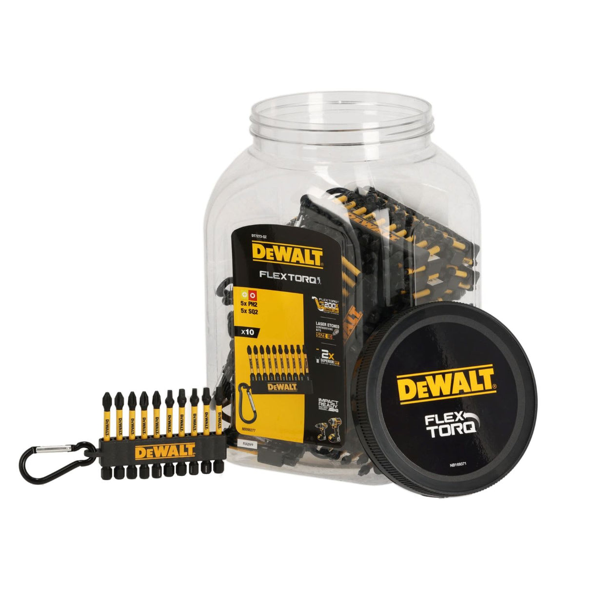 DeWalt Mix PH SQ FLEXTORQ Keyring 57mm 10 Piece (Set)