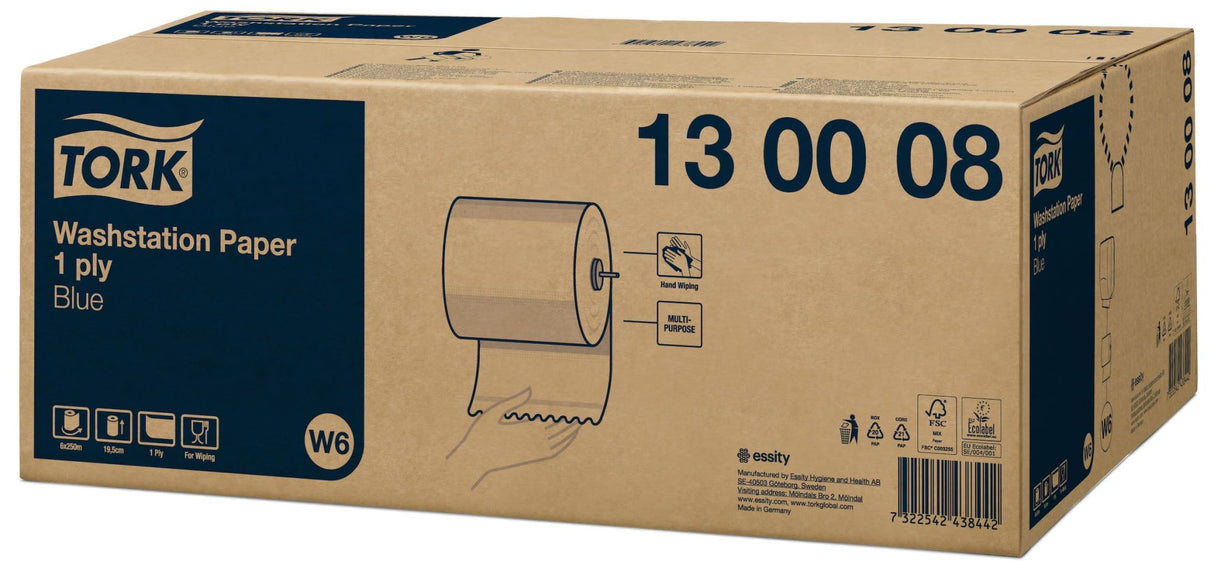 W6 Washstation Paper Blue 1 Ply 6 (Case) - Tork