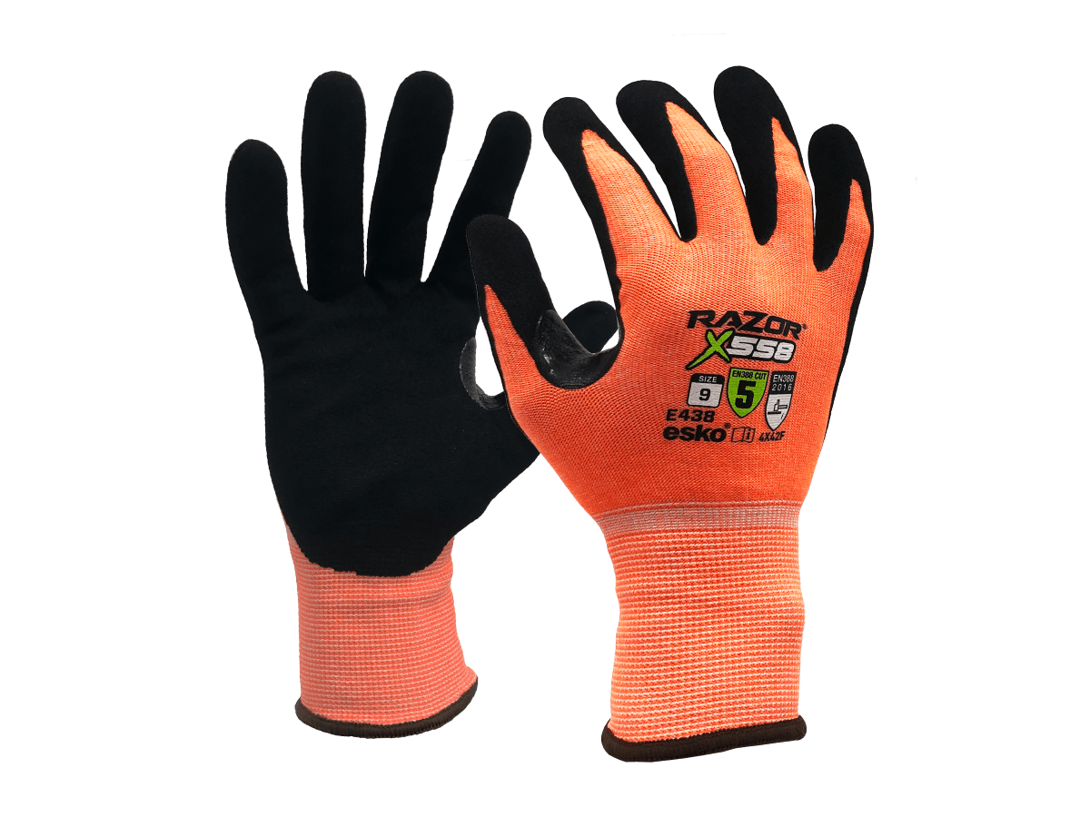 Esko Razor X558 Glove Cut F, Black Nitrile Coating - Fluro Orange - L