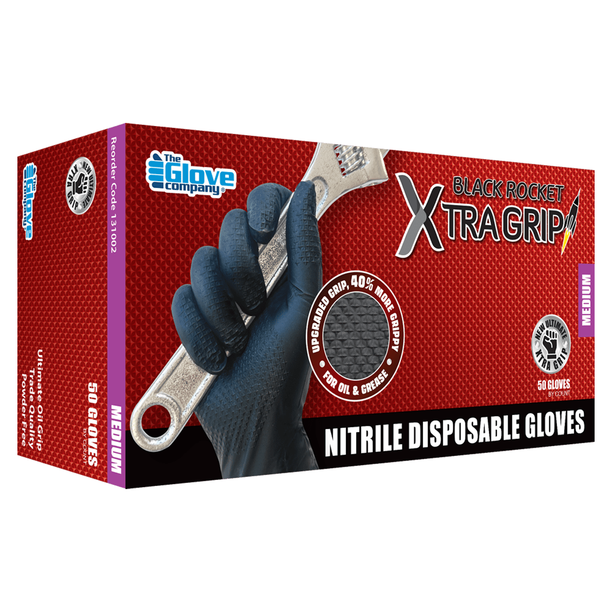 TGC Black Rocket Xtra Grip Black Nitrile Gloves (Box 50) - Black - M