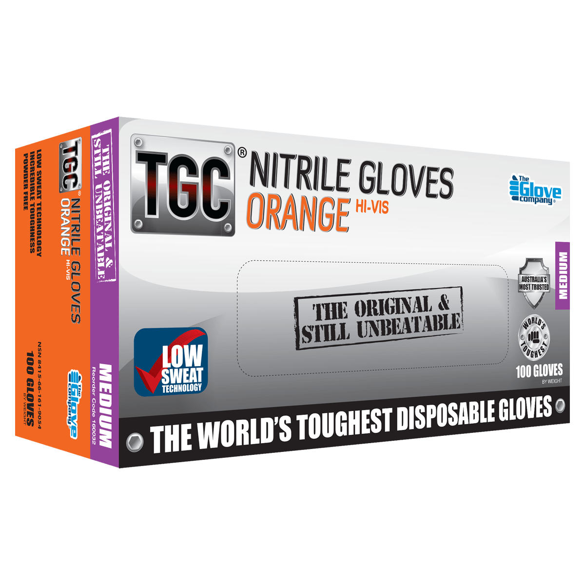 TGC Nitrile Gloves Powder Free Hi-Vis Orange Medium Pack of 100