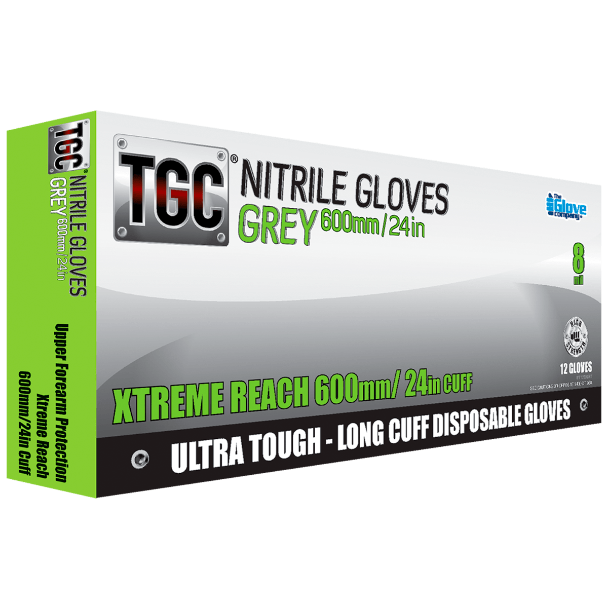 TGC Xtreme Reach Nitrile Gloves Grey 600mm, M-2XL (Pack of 12) - Grey - XL