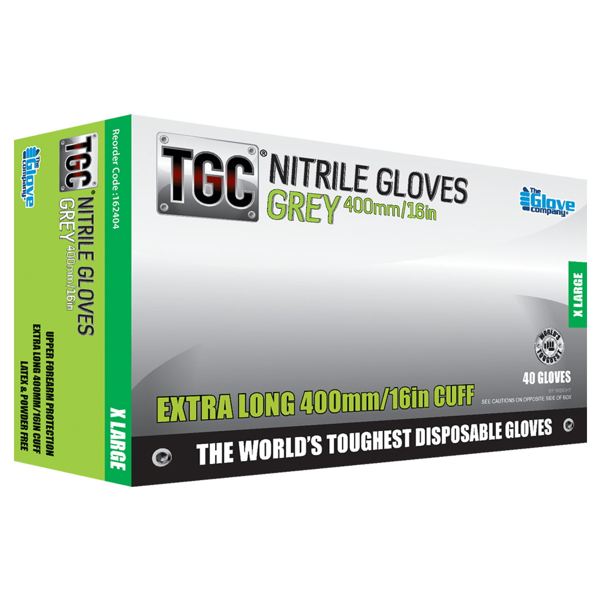 TGC Xtra Long Nitrile Gloves Powder Free Grey 400mm, XL (Pack of 40)