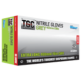 TGC Xtra Long Nitrile Gloves Powder Free Grey 400mm, 2XL (Pack of 40)