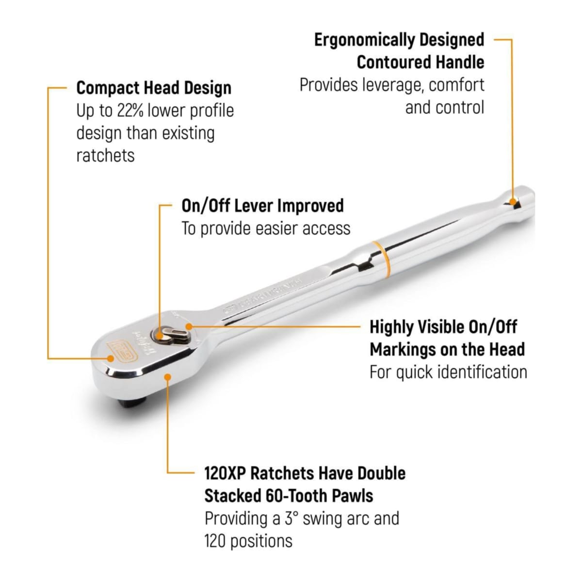 GearWrench 1/2" Drive 120XP XL Teardrop Ratchet 610 x 37 x 18mm