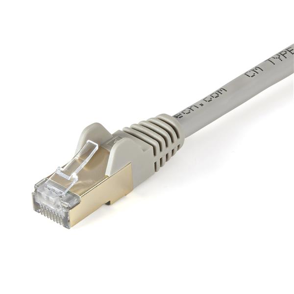 1.5m grey CAT6a shielded Ethernet cable with gold connectors, designed for reliable 10 Gigabit network connections.