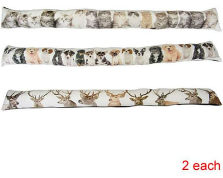 Set of 6 large draught stoppers, 89 cm long, weighted cotton canvas design for blocking cold air and enhancing comfort.