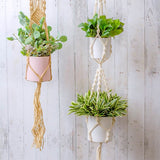 Macrame Hanging Double Pot Holder Twist White