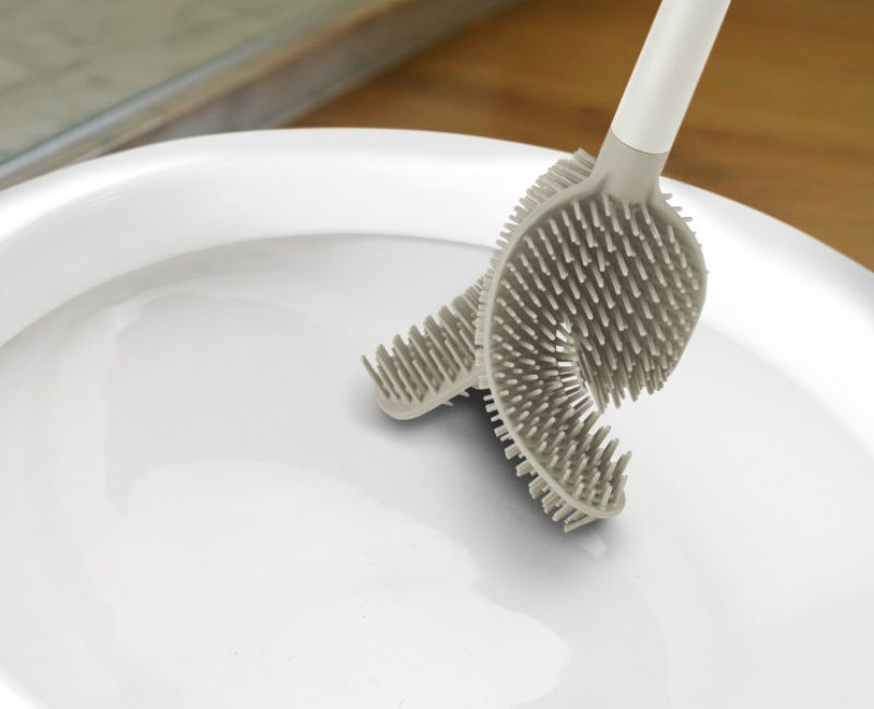 Joseph Joseph Flex 360 Toilet Brush in Ecru with flexible head for efficient cleaning and elegant storage holder.