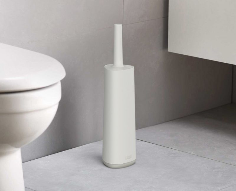 Joseph Joseph Flex 360 Toilet Brush in Ecru with flexible head and stylish holder for enhanced toilet hygiene and cleaning efficiency.