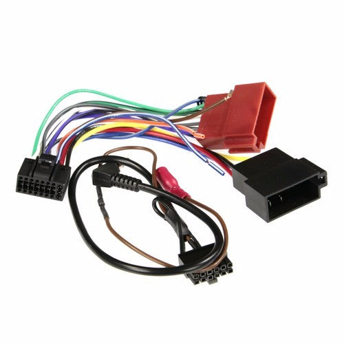 JVC to ISO adapter with patch lead for easy car stereo installation and steering wheel control integration.