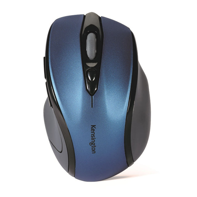 Kensington Pro Fit Wireless Mid Size Mouse in blue, ergonomic design, compact for travel, features wireless convenience.