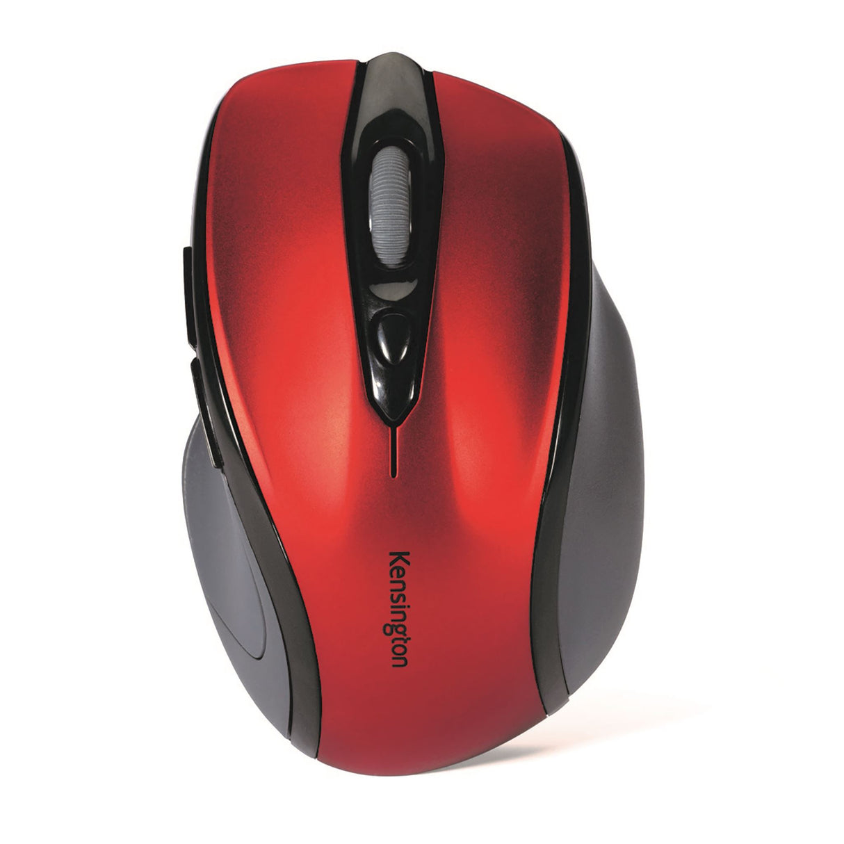 Kensington Pro Fit Wireless Mouse in vibrant red, compact, ergonomic for right-handed use, featuring 2.4 GHz technology.