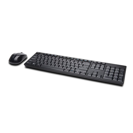 Kensington Pro Fit Low Profile Wireless Desktop Set with ergonomic mouse, spill-proof keyboard, and secure wireless connection.