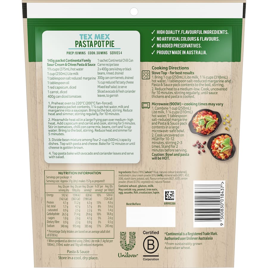 Continental Pasta & Sauce Sour Cream & Chives 145g