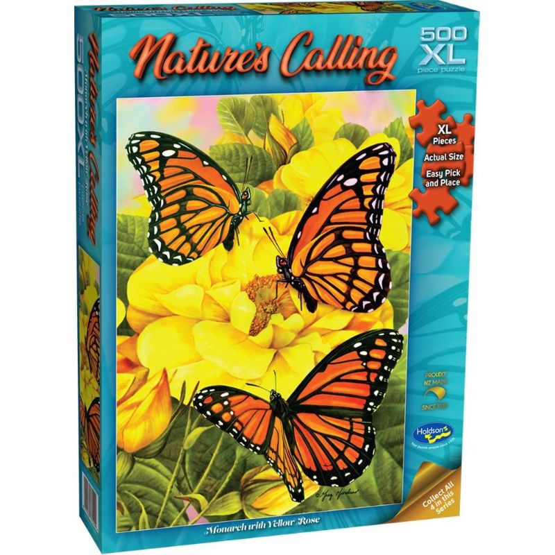 Holdson Puzzle - Nature's Calling, 500XL pc (Monarch with Yellow Rose)