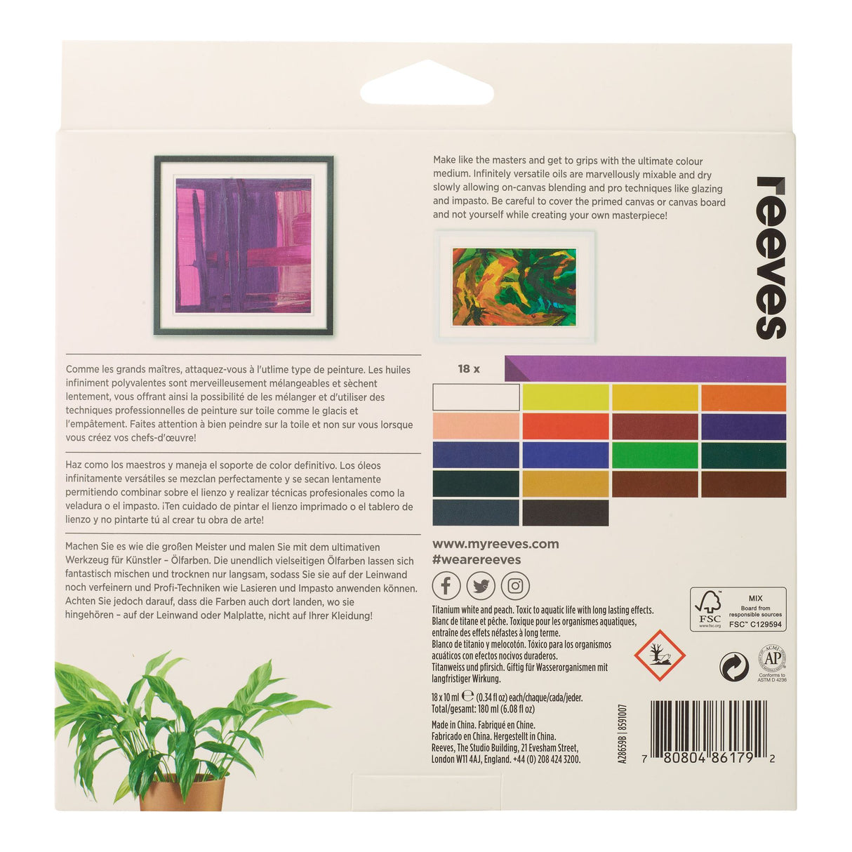 Reeves Oil Colour Sets - 18 x 10ml Tubes