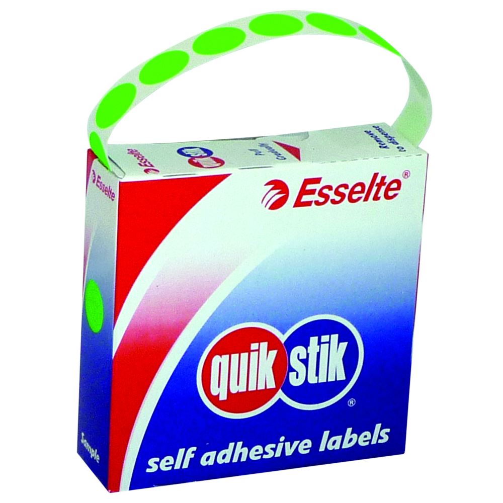 Quikstik Label Dispenser Circle 14mm Fluoro Green 700 Labels