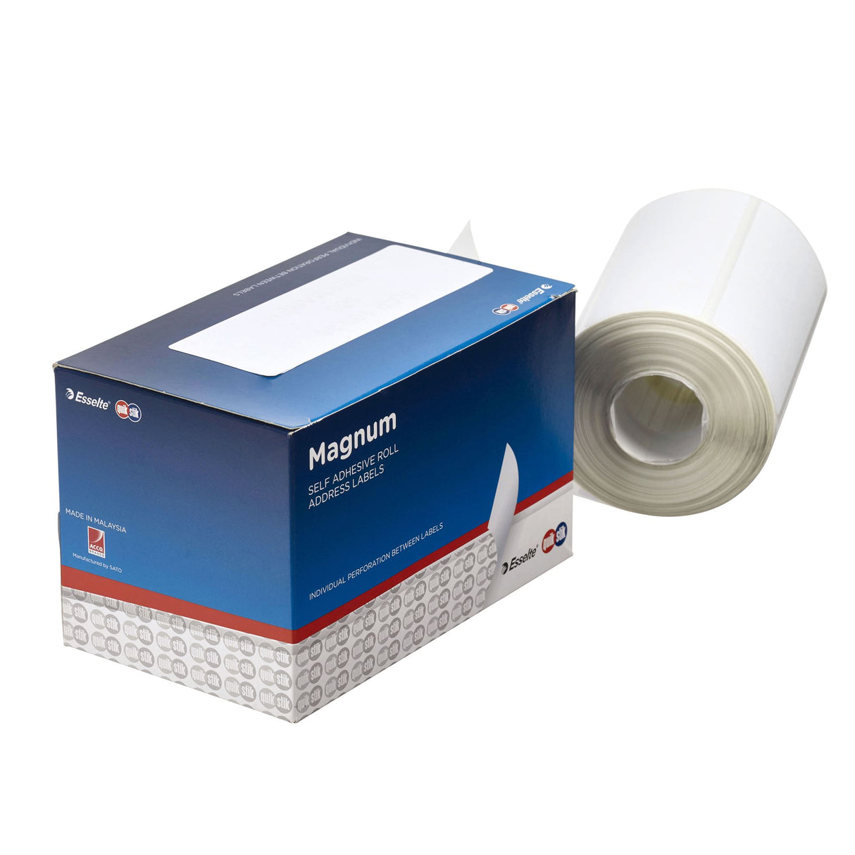 Quikstik Label Dispenser with 500 white labels, ideal for fast and efficient labeling at home or office.