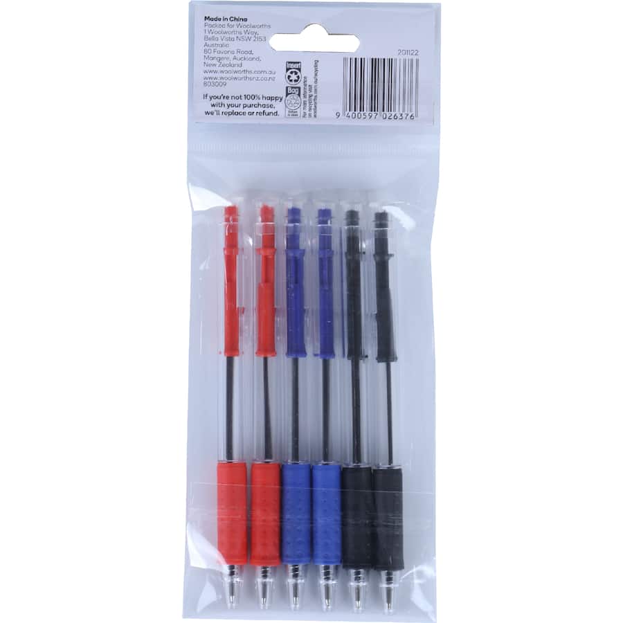 Paperclick Pens Ball Point Retractable Grip 6pack