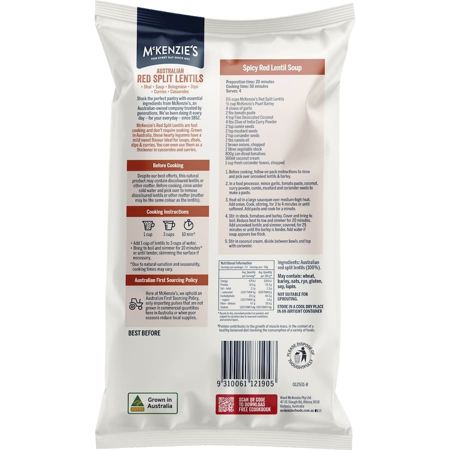 Mckenzie's Lentils Red Split 375g