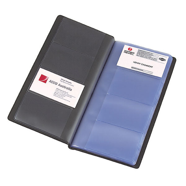 Marbig Business Card Book with 208 capacity, featuring durable pages for organized and protected business cards.