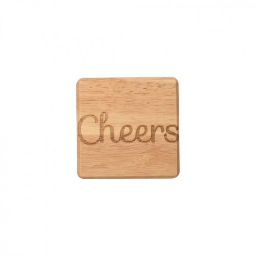 Cheers Coaster Hevea, premium Hevea wood coasters, 100mm square, durable and stylish for protecting furniture.