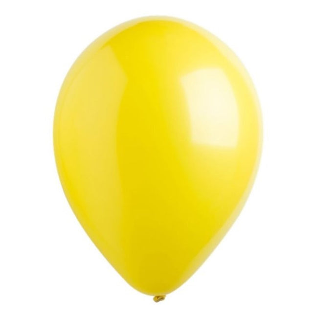 Bright yellow 30cm latex balloons in a bulk pack of 200, perfect for decorating parties and celebrations.