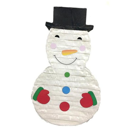 Vibrant Snowman 2D Pinata, 45cm x 27cm, perfect for winter celebrations and filled with candies for fun parties.