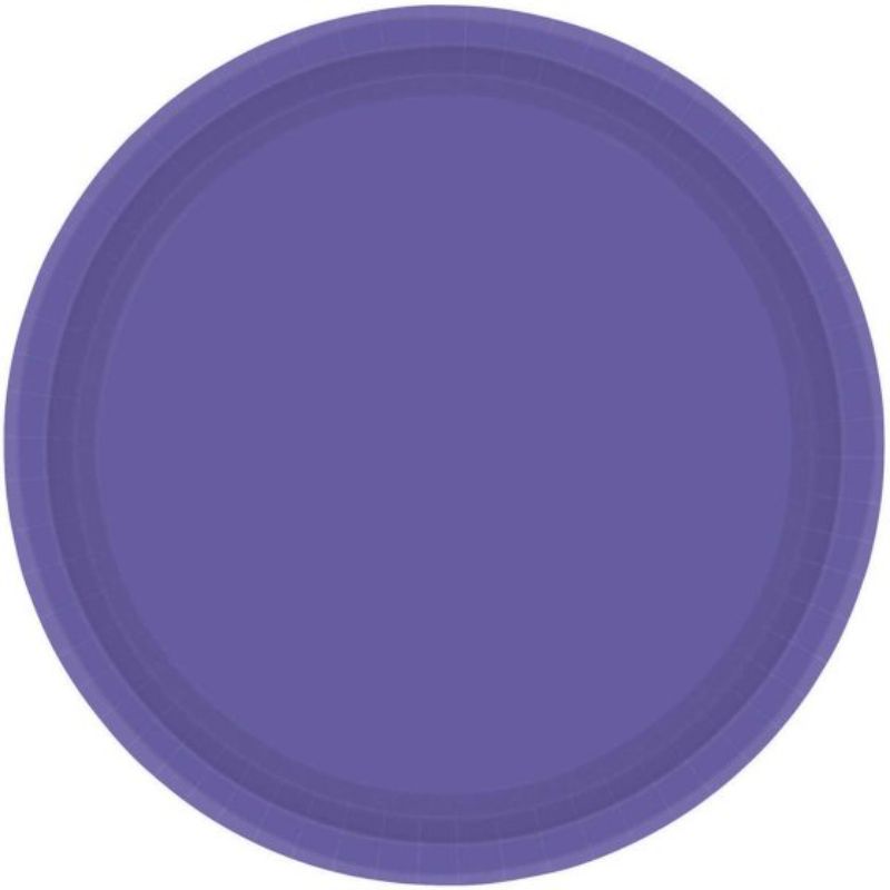 Set of 20 eco-friendly 17cm round paper plates in vibrant New Purple, perfect for stylish gatherings and sustainable dining.