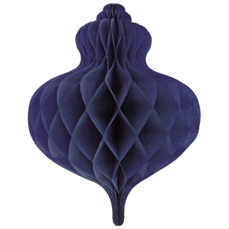 40cm navy honeycomb bauble decoration, adding festive elegance to holiday decor with a 3D design and reusable tissue paper material.