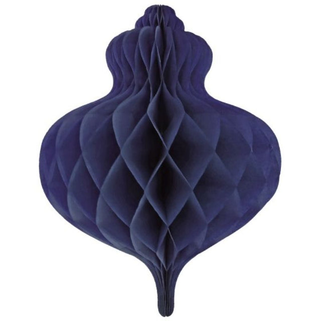 40cm navy honeycomb bauble decoration, adding festive elegance to holiday decor with a 3D design and reusable tissue paper material.
