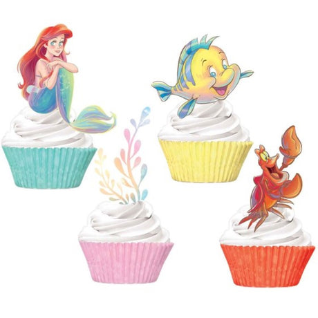 Set of 24 Little Mermaid cupcake cases and picks, perfect for themed parties and ocean-inspired treats.