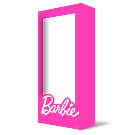 Oversized Barbie Box Step In Photo Prop, perfect for fun themed parties and photo shoots, measuring 154cm x 63cm.