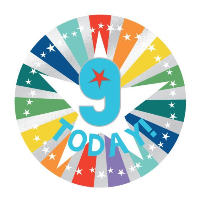 Vibrant 6cm Badge 9 Today! by Amscan, ideal for celebrating birthdays and special events with flair.