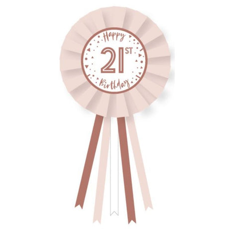 Rose Gold Add-An-Age Rosette featuring customizable age display, ideal for milestone birthday celebrations and elegant decor.