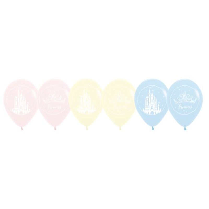 Set of 6 Disney Princess latex balloons, 30cm, colorful designs for magical party decorations or photo backdrops.