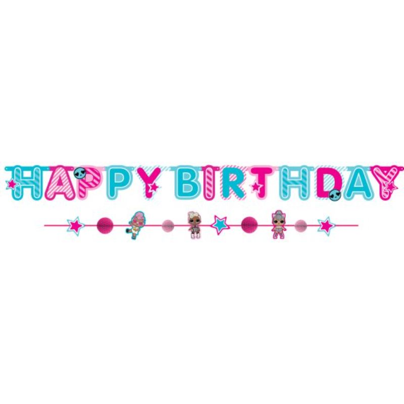 Colorful LOL Surprise letter banners, 16cm tall, set of 2, perfect for festive celebrations and children's parties.