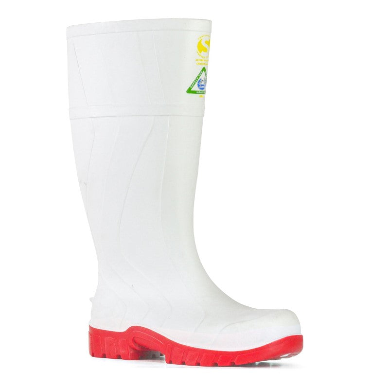 Gumboots - Bata Safemate White/Red (Size: 3)