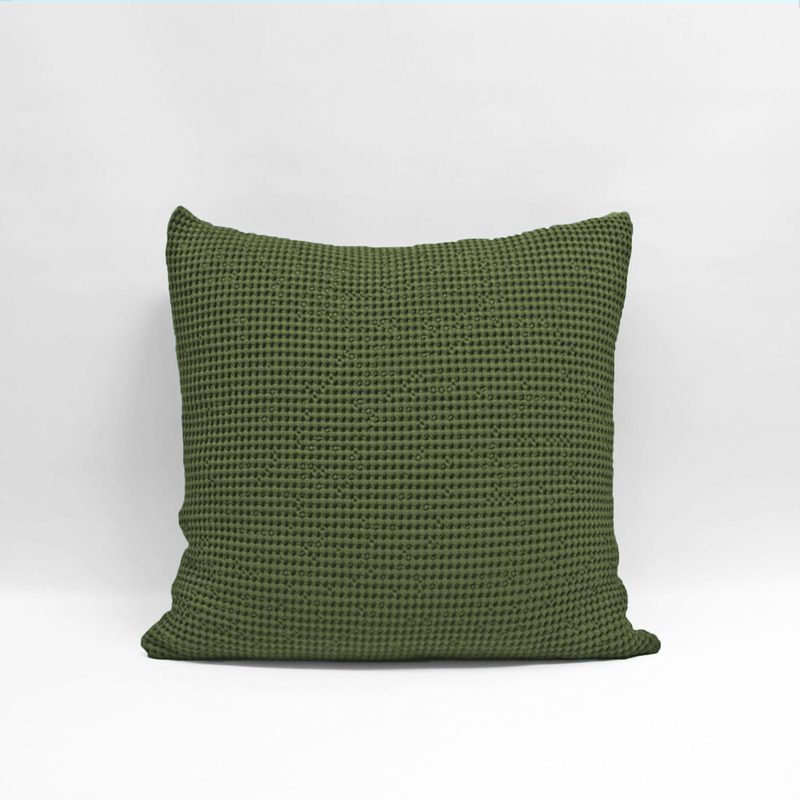 Olive Euro Pillowcase by Baksana, featuring deep waffle texture, 100% OEKO-TEX® cotton, and zip closure.