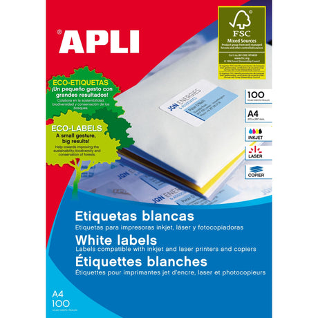 A4 Apli Labels 70x37mm, 2400 total premium white square labels for versatile printing and organizing needs.