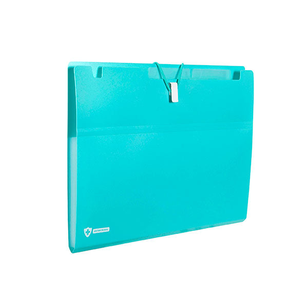 Blue Marbig Pro Expanding File with 6 antimicrobial pockets for organized, accessible A4 documents.