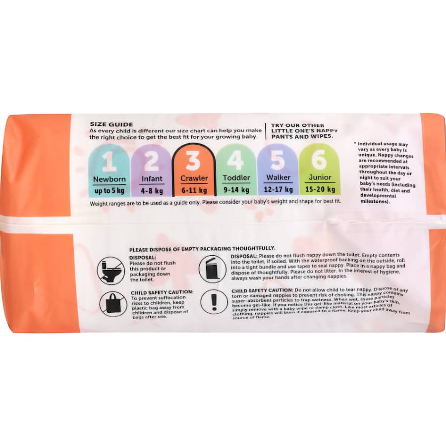 Little One's Convenience Nappies Crawler Boys & Girls 6-11kg Size 3 16pack