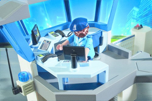 Playmobil Police Headquarters with Prison set featuring detailed police station, prison, and 3 figures for imaginative role-play.