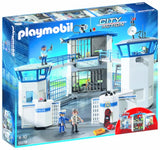 Playmobil Police Headquarters with Prison set featuring detailed figures, accessories, and role-play opportunities for kids.