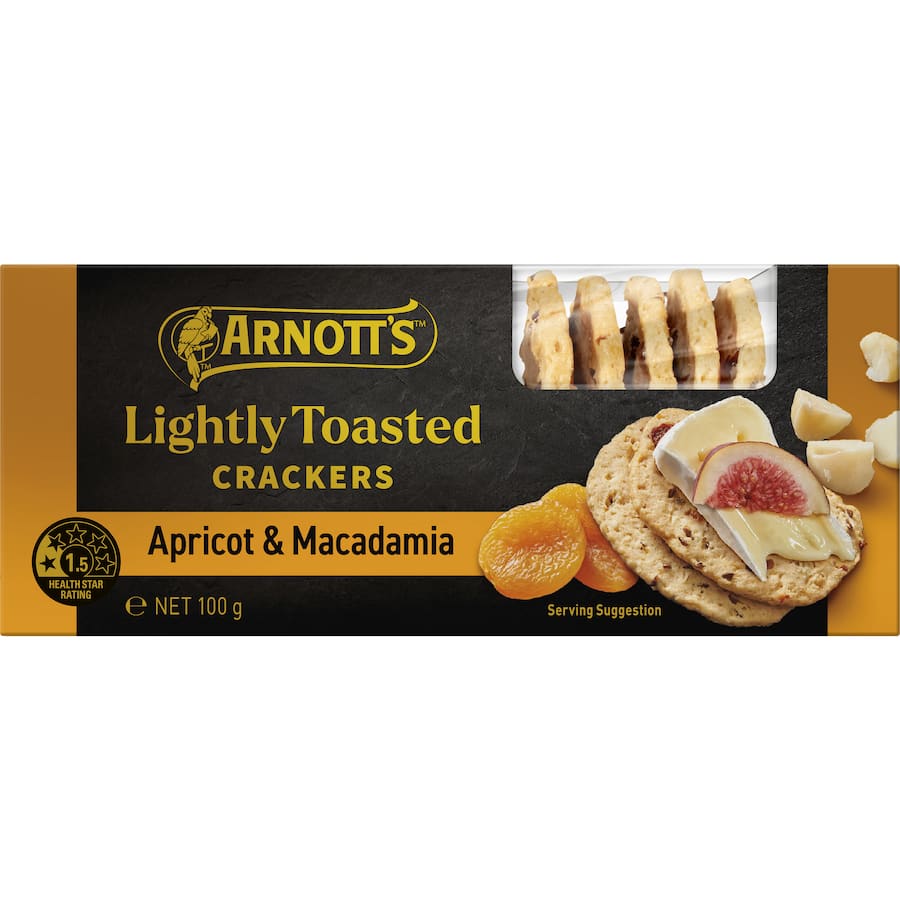 Arnotts Lightly Toasted Crackers Apricot & Macadamia 100g