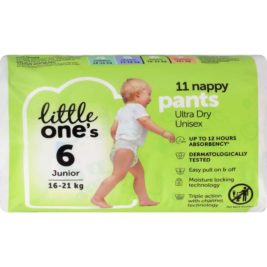 Little One's Convenience Nappy Pants Junior Boys & Girls 16+ Kg Size 6 11pack