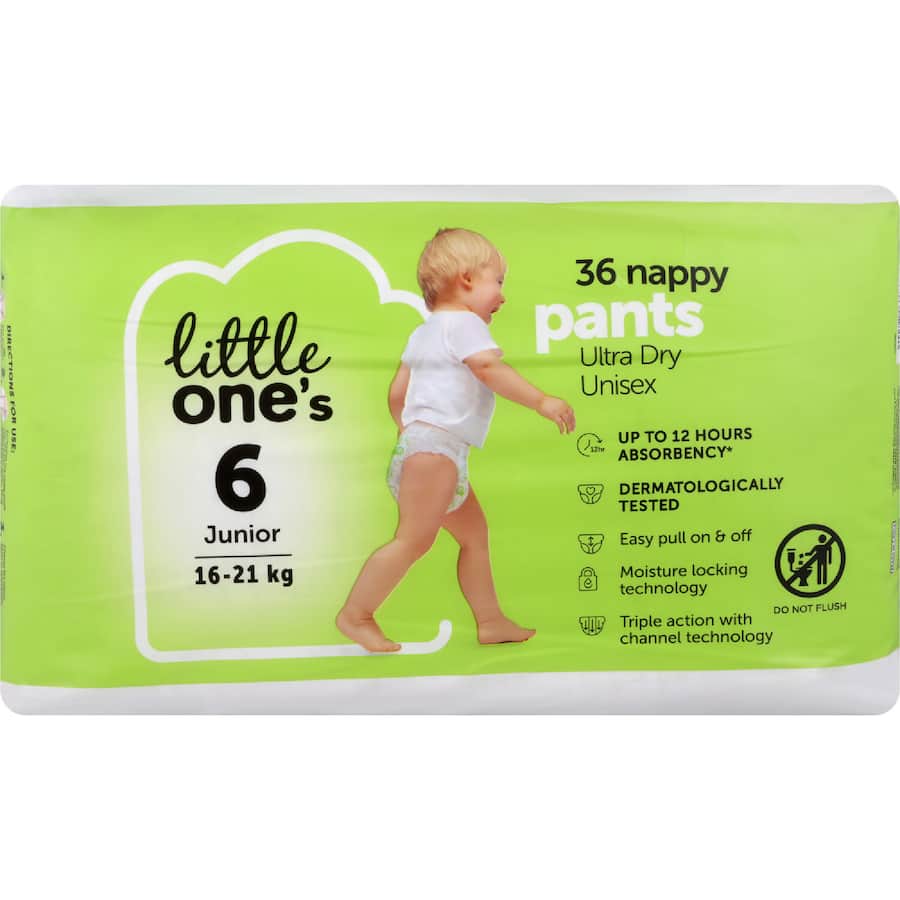 Little One's Bulk Nappy Pants Junior Boys & Girls 16+ Kg Size 6 36pack