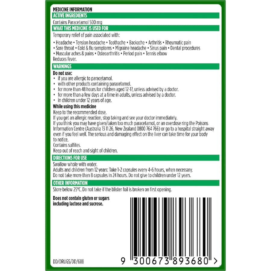 Panadol Liquid Capsules With Paracetamol 16pack